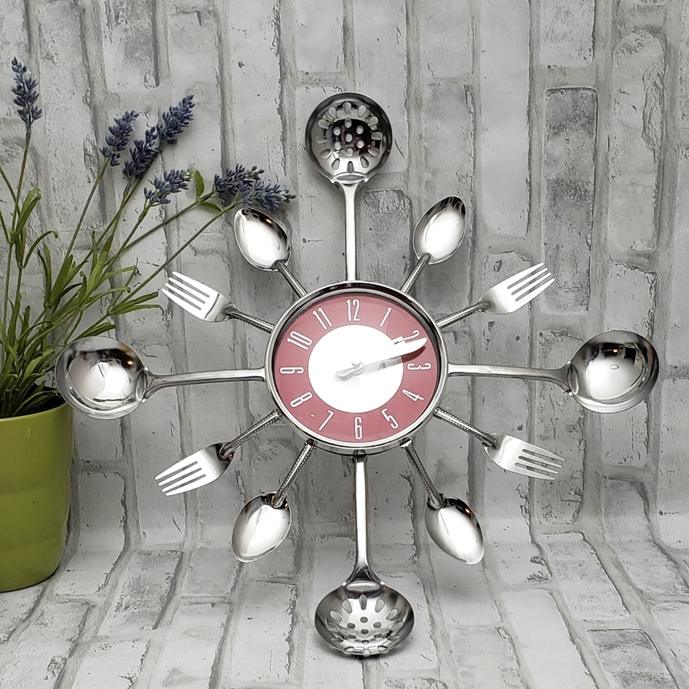 18"Large Decorative Wall Clocks Saat Metal Spoon Fork Kitchen Wall Clock Cutlery
